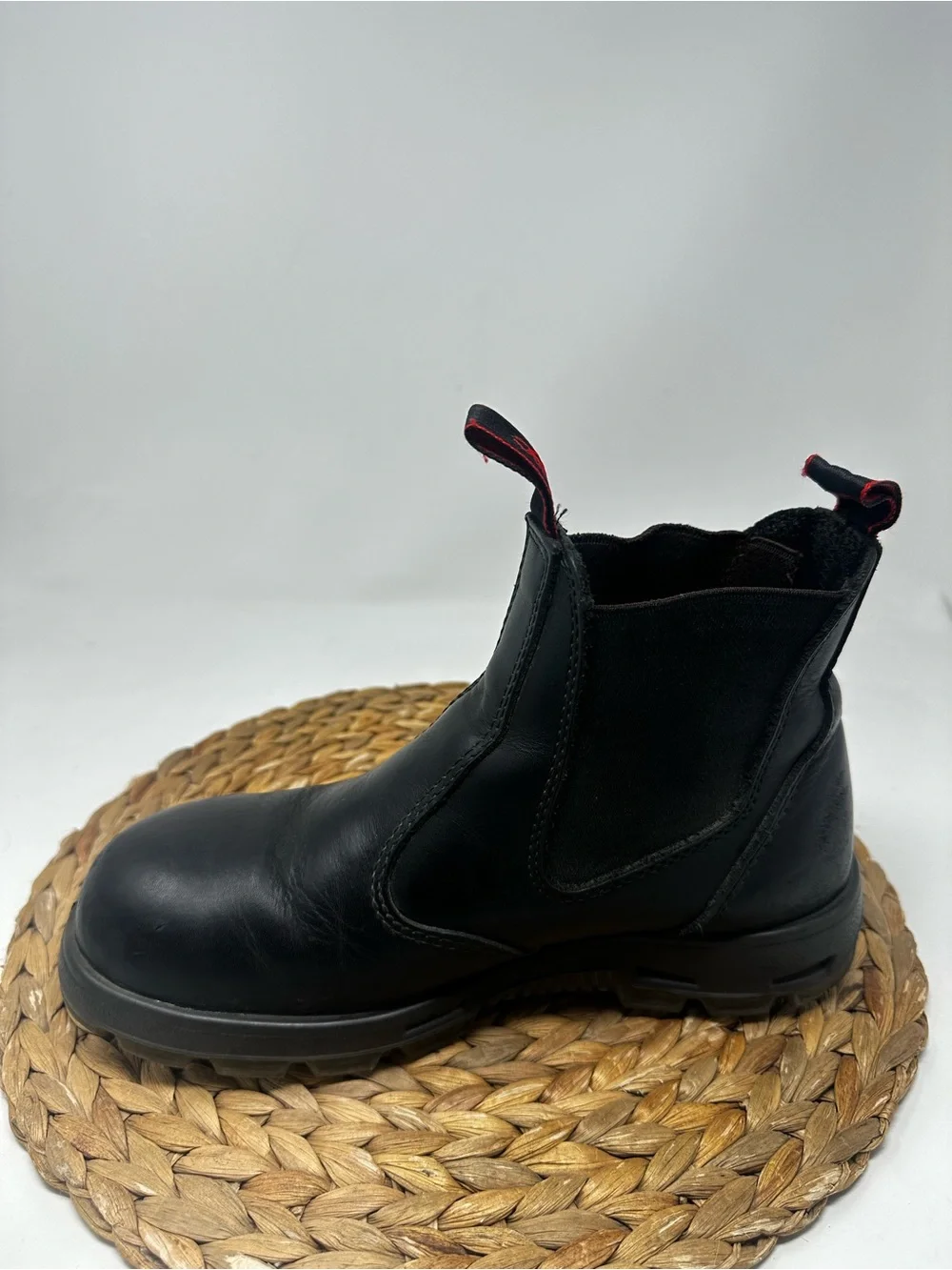 Redback Easy Escape Slip On 6 Inch Steel Toe Black Leather Boots Size 8.5 Men's